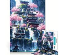 Puzzle da 1000 pezzi con tempio a cascata al neon per adulti, migliora la memoria, crea un'atmosfera rilassante, bordi sottili, regalo di Babbo Natale (38x26cm)