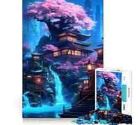 Puzzle da 1000 pezzi con Tempio della Cascata al Neon per adulti, gioco intelligente, rilassante e divertente, con un motivo da assemblare, regalo elegante (38x52cm)