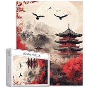 Puzzle da 1000 pezzi con tempio giapponese, per adulti, albero rosso, foresta, arte, puzzle impegnativo per la famiglia, giochi di attività fai da te, puzzle colorati per la decorazione della casa