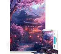 Puzzle da 1000 pezzi con tempio in fiore di ciliegio Attività creativa con bordi sottili,gioco rilassante per stimolare la mente e creare un'atmosfera magica,regalo di Natale divertente (50x75cm)