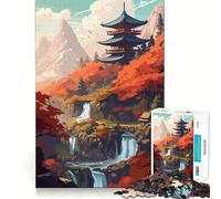 Puzzle da 1000 pezzi con tempio sacro e cascata per adulti, gioco intellettuale rilassante e divertente, taglio preciso, regalo di Natale (38x52cm)