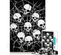 Puzzle da 1000 pezzi con teschi in una ragnatela, ideale per adolescenti, gioco di logica, antistress, taglio preciso e artistico 50x75cm