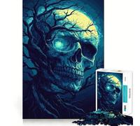 Puzzle da 1000 pezzi con teschio, albero e luna per adolescenti, ideale per migliorare la memoria, per un relax divertente e per una collezione artistica dai tagli netti 38x26cm