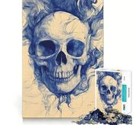 Puzzle da 1000 pezzi con teschio blu e fumo,gioco di incastro preciso,stimola la logica,ideale per il tempo libero e come regalo di compleanno 50x75cm