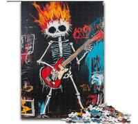 Puzzle da 1000 pezzi con teschio che suona la chitarra in stile Basquiat per adolescenti, dai 14 anni in su, rompicapo per famiglie, regali di compleanno per Natale (26x38cm)