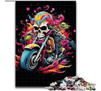 Puzzle da 1000 pezzi con teschio colorato e motocicletta in legno, attività divertente per la casa 50x75cm, decorazione fai da te, regali per le vacanze che stimolano il cervello