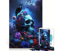 Puzzle da 1000 pezzi con teschio, corvo e fiori per adulti, gioco di logica, per interni, taglio di precisione, regalo prezioso 38x26cm