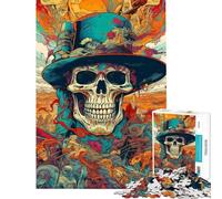 Puzzle da 1000 pezzi con teschio da cowboy psichedelico per adolescenti sfida di velocità manuale per compleanno e Natale giocattolo che crea dipendenza 50x75cm