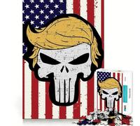 Puzzle da 1000 pezzi con teschio di Trump, orgoglio americano, taglio premium, gioco, esercizio mentale, pace, divertimento, regalo di compleanno (38x52cm)