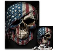 Puzzle da 1000 pezzi con teschio e bandiera americana per adulti, puzzle in legno per adulti, gioco interattivo per famiglie, regalo artigianale con opere d'arte colorate, 50x75CM/19,68x29,52 pollici