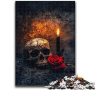 Puzzle da 1000 pezzi con teschio e candele e rose per adulti e adolescenti, interessante strumento per ridurre lo stress e favorire l'interazione genitore-figlio, 26x38cm