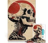 Puzzle da 1000 pezzi con teschio e cerchio rosso, ideale per adulti, regalo, gioco di logica, svago leggero, bordi netti, regalo perfetto 38x52cm