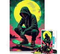 Puzzle da 1000 pezzi con teschio e felpa da skater per adulti, gioco per allenare la mente, divertimento casual, taglio di precisione, regalo artistico 38x52cm