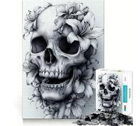 Puzzle da 1000 pezzi con teschio e gigli per adulti, rompicapo rilassante e divertente, con immagini da assemblare e una piacevole sorpresa 50x75cm