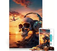 Puzzle da 1000 pezzi con teschio e musica al tramonto surreale per adolescenti Gioco di logica, momento di pace, bordo di qualità, regalo perfetto 50x75cm
