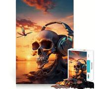 Puzzle da 1000 pezzi con teschio e musica del tramonto surreale per adolescenti gioco di puzzle per stimolare la creatività semplice e divertente con taglio preciso ideale per i desideri di Babbo