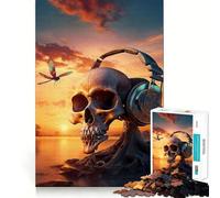 Puzzle da 1000 pezzi con teschio e musica surreale al tramonto, giocattolo per esercizi mentali, gioco di gruppo, taglio di precisione, regalo per festival 38x52cm