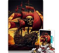 Puzzle da 1000 pezzi con teschio e nave pirata per adolescenti sfida difficile contro lo stress per migliorare l'amore tra coppie (26x38cm)