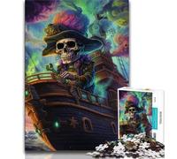 Puzzle da 1000 pezzi con teschio e nave pirata, per adulti e ragazzi, con poster abbinato e foglio di quiz per bambini dai 14 anni (50x75cm)