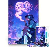 Puzzle da 1000 pezzi con teschio e ragazza che fuma, ideale per adulti, un regalo che stimola la mente, un'attività rilassante e un'esperienza artistica memorabile 50x75cm