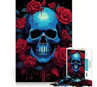 Puzzle da 1000 pezzi con teschio e rose, ideale per adulti, con design logico, perfetto per il tempo libero, con bordi netti e un tocco di classe 38x52cm
