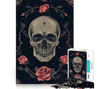 Puzzle da 1000 pezzi con teschio e rose rosa, ideale per ragazzi, stimola la creatività, divertente e rilassante, perfetto come regalo di Natale 50x75cm