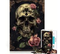 Puzzle da 1000 pezzi con teschio e rose rosa III per adolescenti, gioco di logica e divertimento, taglio di precisione, oggetto ideale per i desideri di Babbo Natale 50x75cm