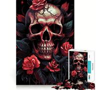 Puzzle da 1000 pezzi con teschio e rose rosse per adulti, un rompicapo rilassante e divertente che stimola la mente Immagine da assemblare, una piacevole sorpresa 50x75cm