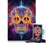 Puzzle da 1000 pezzi con teschio e simboli di pace cosmica, ideale per adolescenti Un gioco intelligente per trascorrere del tempo di qualità insieme Immagine da assemblare, opera d'arte 38x26cm