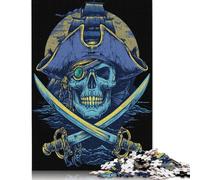 Puzzle da 1000 pezzi con teschio e spade dei pirati, gioco educativo in legno per adulti, 1000 pezzi (75x50 cm)
