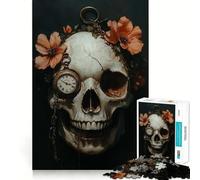 Puzzle da 1000 pezzi con teschio, fiori e orologio da tasca, ideale per adulti Regalo perfetto per stimolare la mente Gioco divertente e rilassante Design elegante 50x75cm