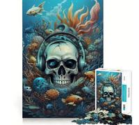 Puzzle da 1000 pezzi con teschio oceanico surreale e musica per adolescenti, gioco per allenare la mente, rilassante, evasione artistica, regalo premuroso 38x52cm