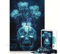 Puzzle da 1000 pezzi con teschio, orchidee e meduse per adulti, gioco di logica, per interni, taglio di precisione, regalo prezioso 38x52cm
