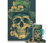 Puzzle da 1000 pezzi con teschio per il giorno di San Patrizio ideale per adolescenti per migliorare la memoria e favorire il gioco rilassante con bordi precisi perfetto come regalo di Babbo Natale