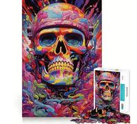 Puzzle da 1000 pezzi con teschio psichedelico e soldato, ideale per adulti, regalo che stimola la memoria e favorisce il rilassamento mentale Taglio di alta qualità Una piacevole sorpresa (38x26cm)