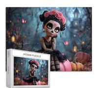 Puzzle da 1000 pezzi con teschio ragazza seduta su una zucca per adulti stile Halloween Art puzzle impegnativo giochi di attività familiari colorati fai da te puzzle per decorazioni per la casa regali