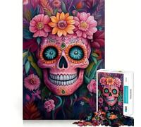 Puzzle da 1000 pezzi con teschio rosa e fiori per ragazzi, gioco di intelletto, attività per tutta la famiglia, taglio di qualità, (38x52cm)