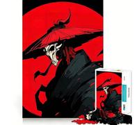 Puzzle da 1000 pezzi con teschio samurai e sole rosso per adulti, ideale per migliorare la memoria, per un piacevole momento di relax, un'opera d'arte da assemblare e da collezione (38x26cm)
