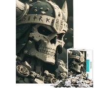 Puzzle da 1000 pezzi con teschio vichingo in pietra e rune difficile e stimolante decorazione artistica per la casa gioco interattivo per ragazzi dai 14 anni in su (38x52cm)