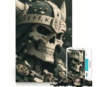 Puzzle da 1000 pezzi con teschio vichingo in pietra e rune, ideale per adolescenti, per migliorare la memoria e il tempo libero Pezzo unico, perfetto per i desideri di Babbo Natale 50x75cm
