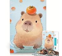 Puzzle da 1000 pezzi con testa di capibara e cachi,decorazione con bordi precisi,gioco cognitivo,divertente e facile da usare,regalo di Natale (38x26cm)