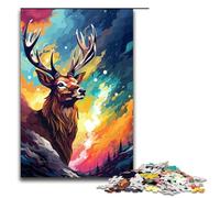Puzzle da 1000 pezzi con testa di cervo nel cratere circondata da schizzi Gioco di puzzle per adulti adatto a coppie e adolescenti dai 14 anni in su Dimensioni 75x50 cm