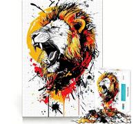 Puzzle da 1000 pezzi con testa di leone ruggente e schizzi di vernice per adulti, gioco di logica, passatempo per la casa, bordi puliti, regalo perfetto (38x26cm)