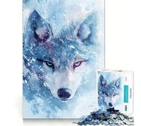 Puzzle da 1000 pezzi con testa di lupo ad acquerello nella neve,ideale per ragazzi Attività divertente e stimolante per la mente,con taglio di alta precisione e relax (38x52cm)