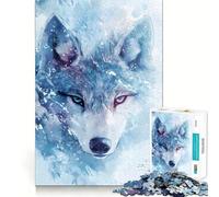 Puzzle da 1000 pezzi con testa di lupo ad acquerello nella neve,tecnologia di taglio laser avanzata,gioco divertente per le vacanze al chiuso (50x75cm)