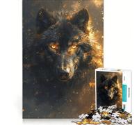 Puzzle da 1000 pezzi con testa di lupo nero e dettagli dorati, gioco educativo, antistress, ideale per rafforzare l'amore di coppia 38x26cm