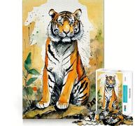 Puzzle da 1000 pezzi con tigre ad acquerello,divertente per allenare la mente,con incastri precisi e senza spazi vuoti,ideale per momenti di condivisione con i propri cari (38x52cm)