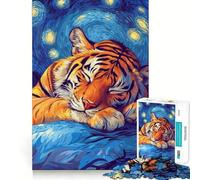 Puzzle da 1000 pezzi con tigre addormentata sotto una notte stellata, ideale per adulti, un gioco per allenare la mente, divertente e di precisione, un regalo artistico 38x52cm