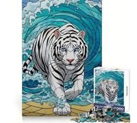 Puzzle da 1000 pezzi con tigre bianca e onda oceanica per adolescenti, ideale per sviluppare le capacità logiche, per un'attività rilassante e precisa, perfetto come regalo di Natale (38x26cm)