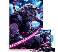 Puzzle da 1000 pezzi con tigre bianca e samurai,gioco di abilità mentale,incastro stabile,parti che non si spostano,passatempo divertente per i lunghi weekend (38x52cm)